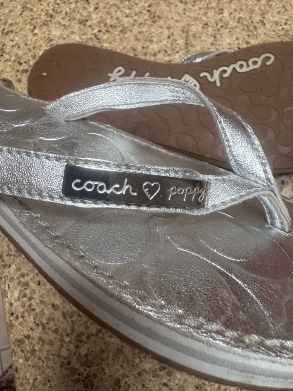 Coach Poppy Silver Women's Flip Flop Sandals - Metallic Casual Summer Slides